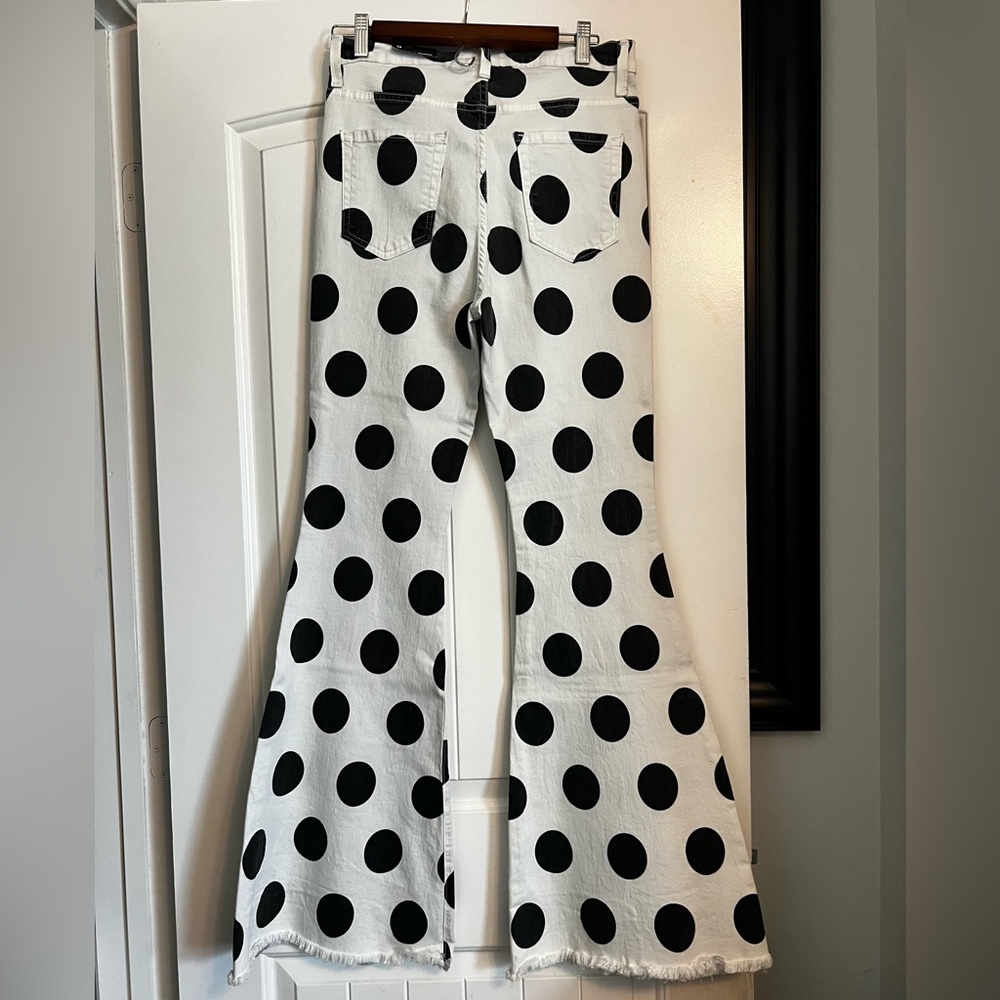 Black and white polka dot bell bottom jeans, never worn only tried on!!